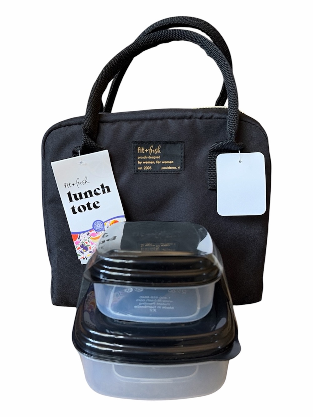 NWT fit+fresh Black Lunch Tote with Meal Containers
